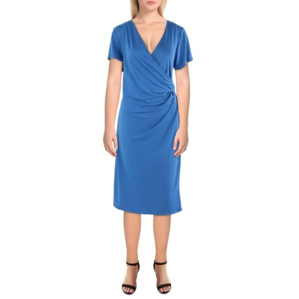 24seven Comfort Apparel Womens Surplice Gathered Midi Dress