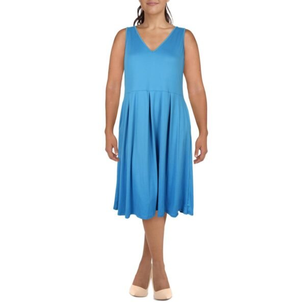 24seven Comfort Apparel Womens V-Neck Sleeveless Midi Dress - Image 3