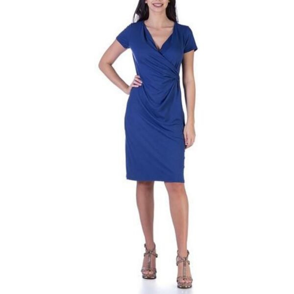 24seven Comfort Apparel Womens Faux Wrap Top Cap Sleeves Midi Dress