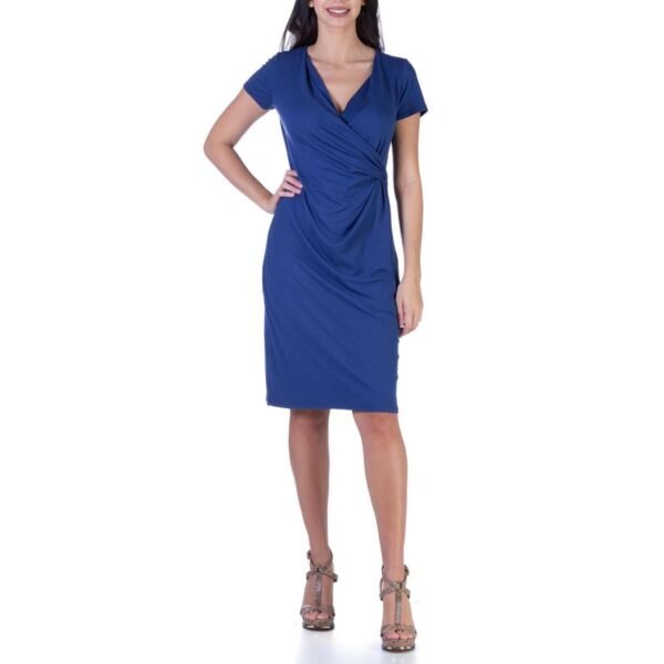 24seven Comfort Apparel Womens Surplice Calf Midi Dress