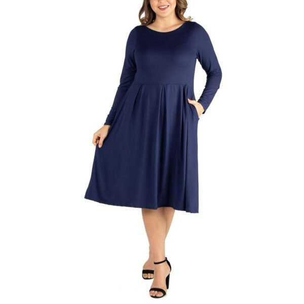 24seven Comfort Apparel Womens Long Sleeve Pleated Midi Dress