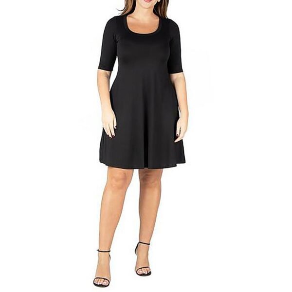 24seven Comfort Apparel Womens Scoop Neck Knee Length Midi Dress