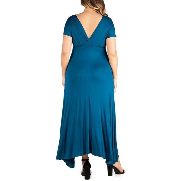 24seven Comfort Apparel Womens V-Neck Ruched Midi Dress - Image 2